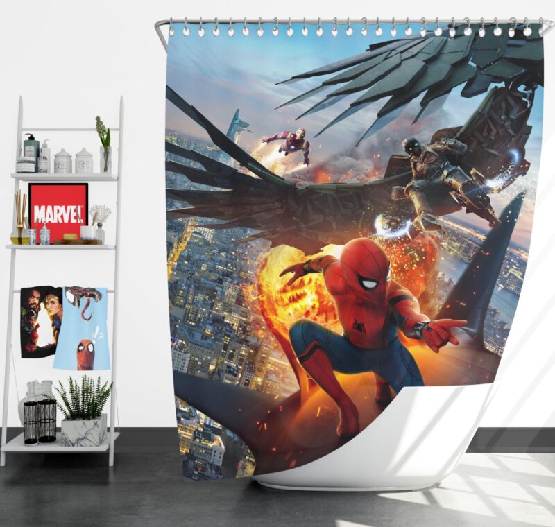 Spider-Man Vulture and Iron Man Shower Curtain