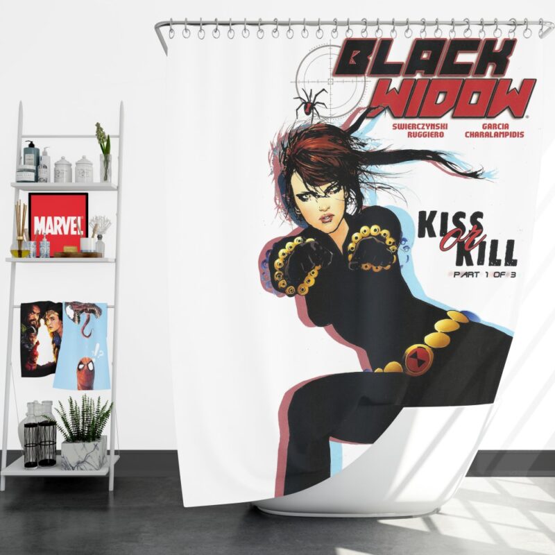 Black Widow Kiss Or Kill Marvel Comic Shower Curtain
