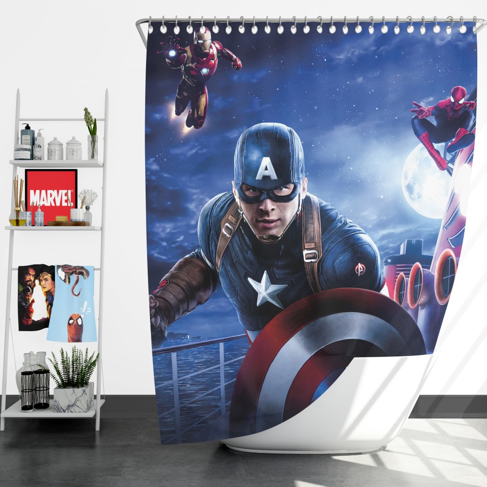Iron Man Spider Shower Curtain, Marvel Heroes Shower Curtain