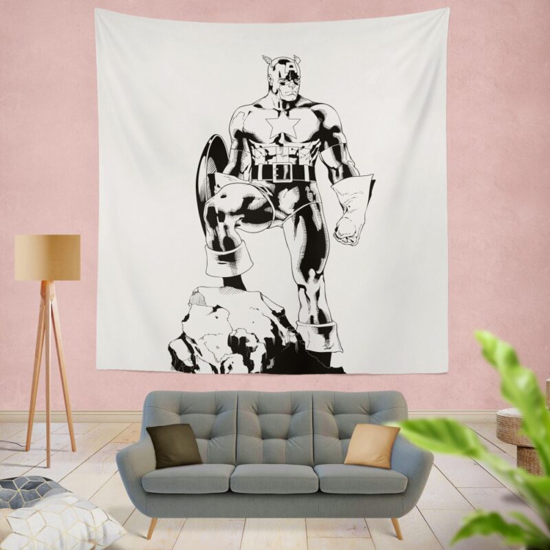 Captain America Sketch Silhouette Wall Hanging Tapestry