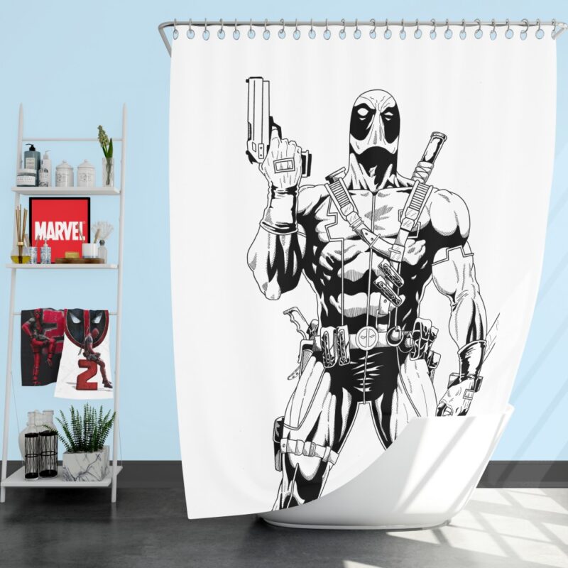 Deadpool's White X-Force Suit Stencil Art Shower Curtain