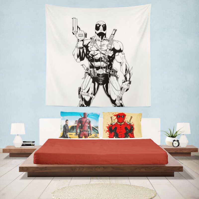 Deadpool's White X-Force Suit Stencil Art Wall Hanging Tapestry