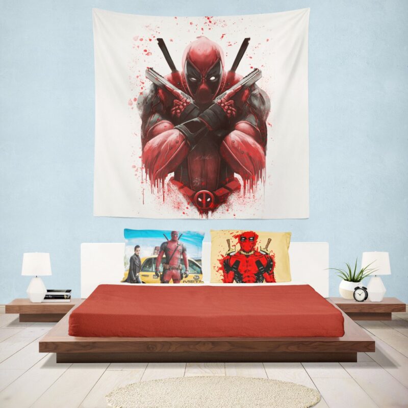 Marvel Comic Super Hero Deadpool Paint Art Wall Hanging Tapestry