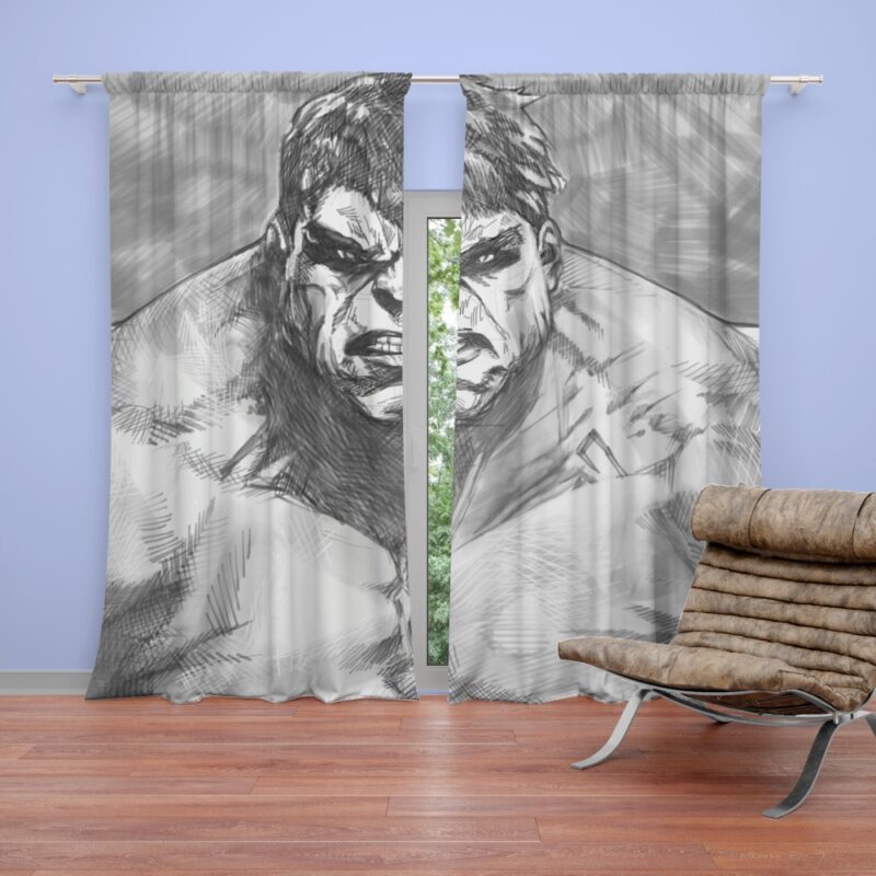 The Hulk Black And White Sketch Curtain