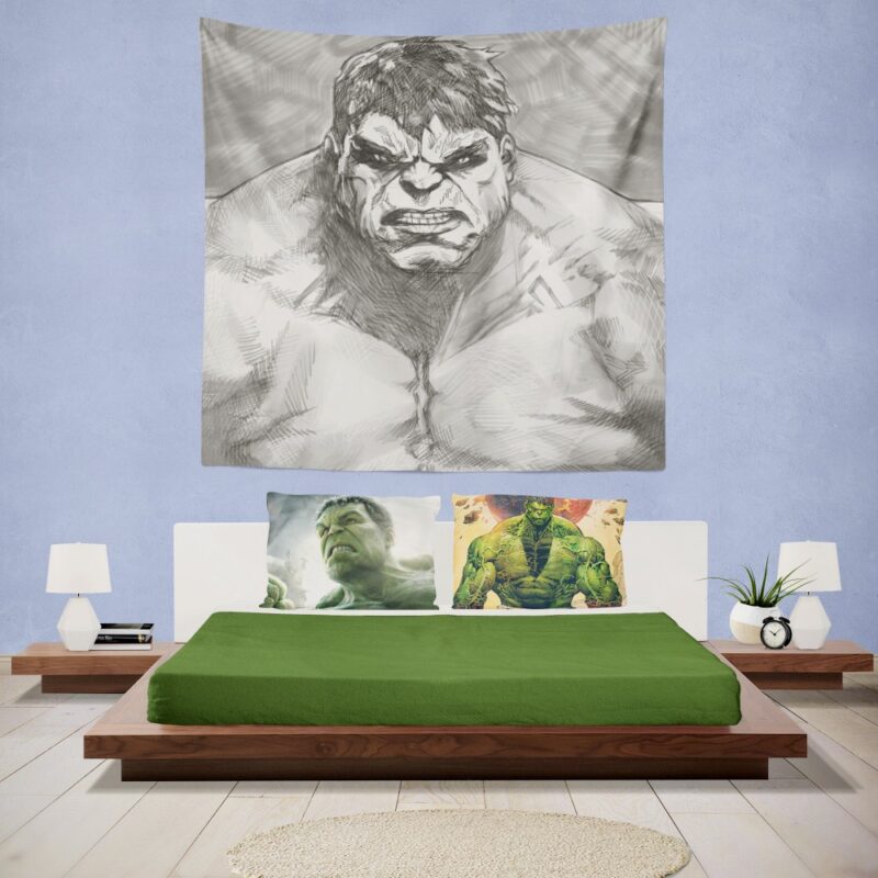 The Hulk Black And White Sketch Wall Hanging Tapestry