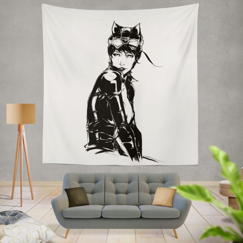 Catwoman Sketch Drawing Wall Hanging Tapestry