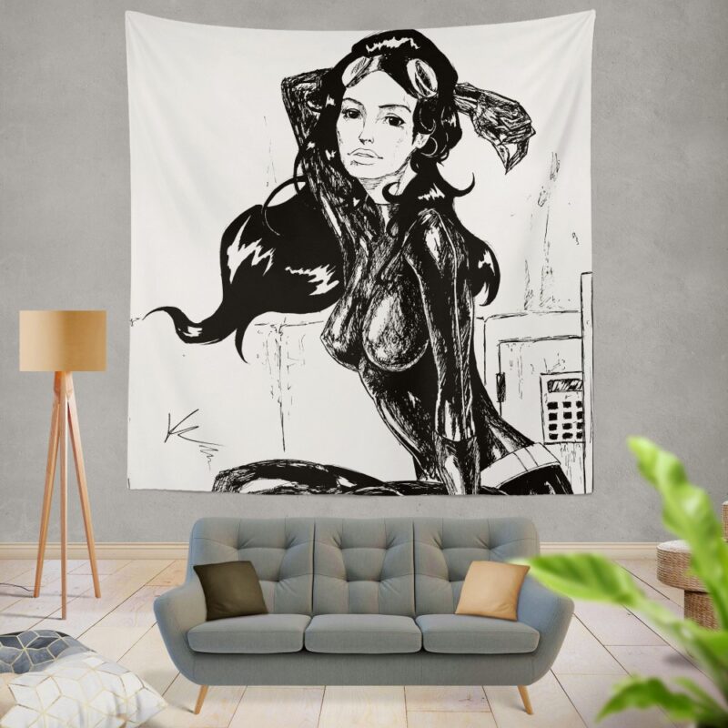 DC Dark Knight Catwoman Black and White Wall Hanging Tapestry
