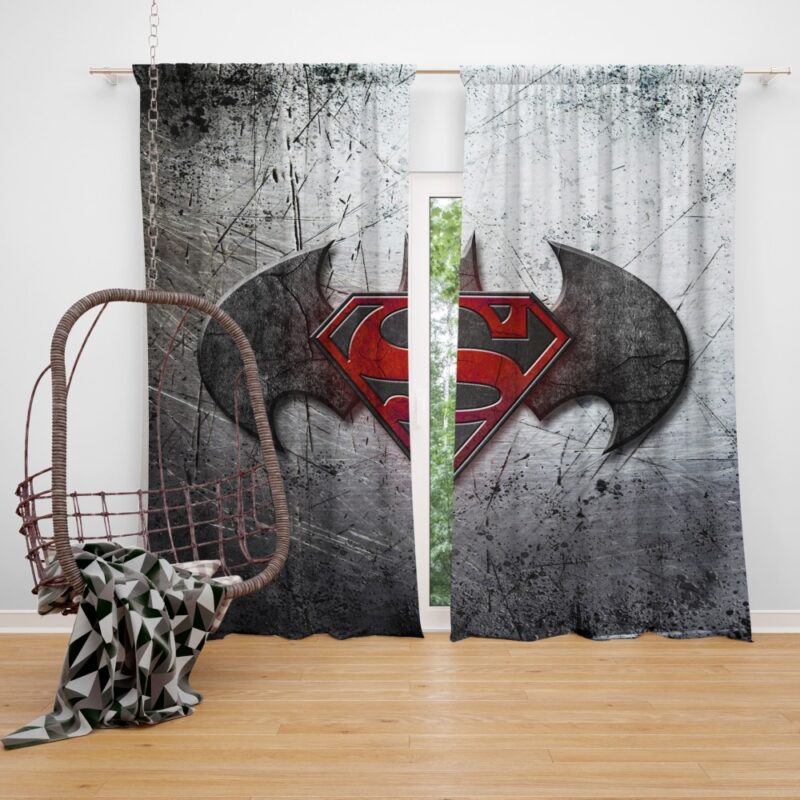 Batman v Superman Dawn of Justice Movie Logo Bedroom Window Curtain