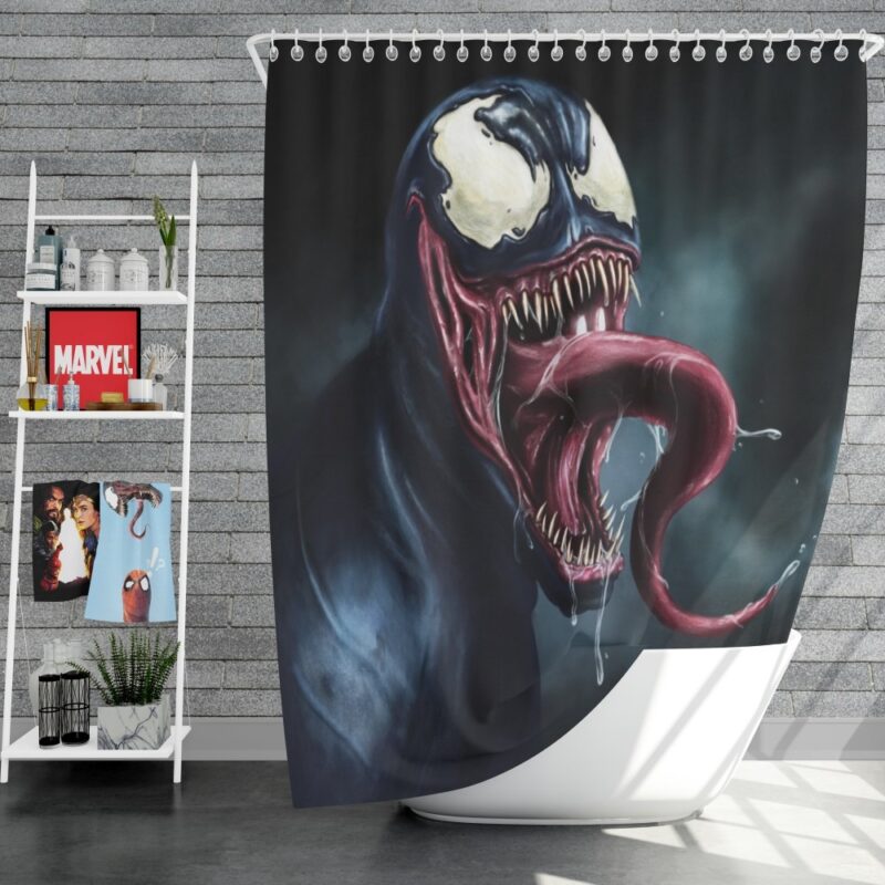 Venom Comics Creepy Dark Scary Face Dark Avengers Shower Curtain
