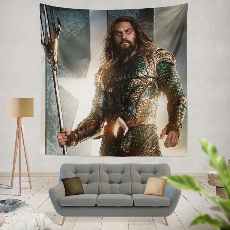Aquaman in Justice League: Jason Momoa Heroic Role  Wall Tapestry