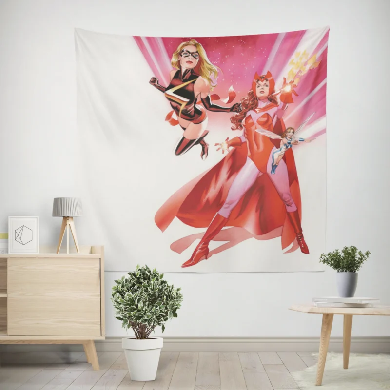 Avengers Assemble: Ms. Marvel Unites in Comics  Wall Tapestry