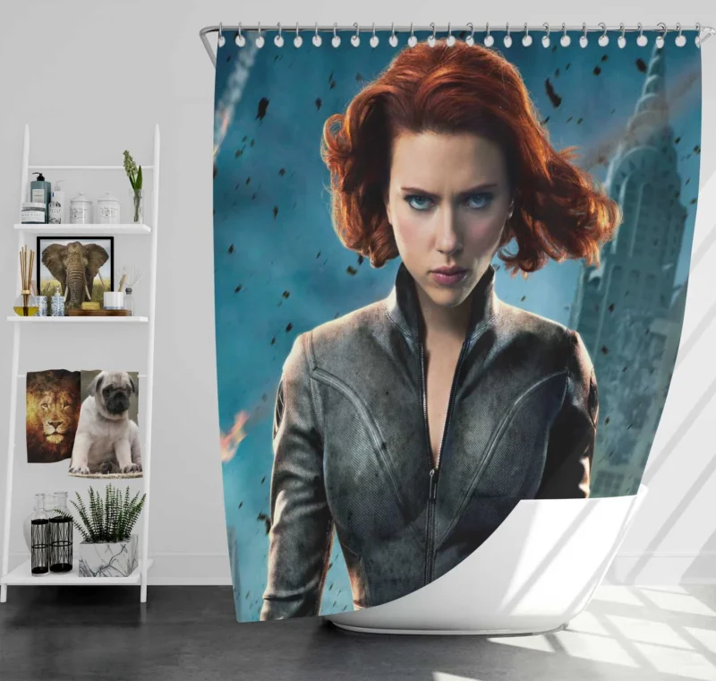 Black Widow Heroic Role in The Avengers Shower Curtain