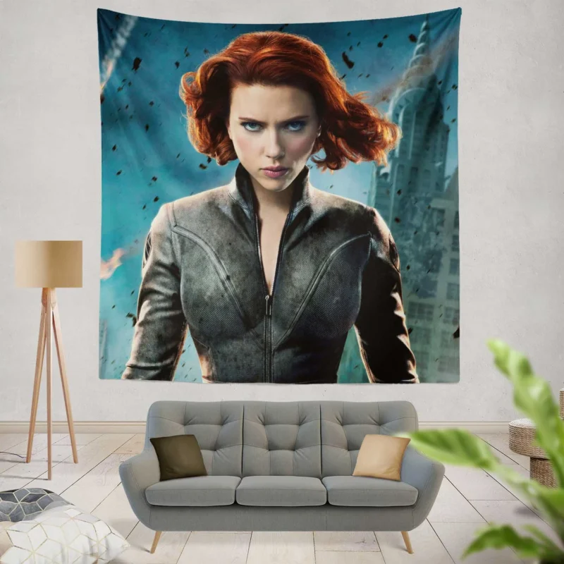 Black Widow Heroic Role in The Avengers  Wall Tapestry