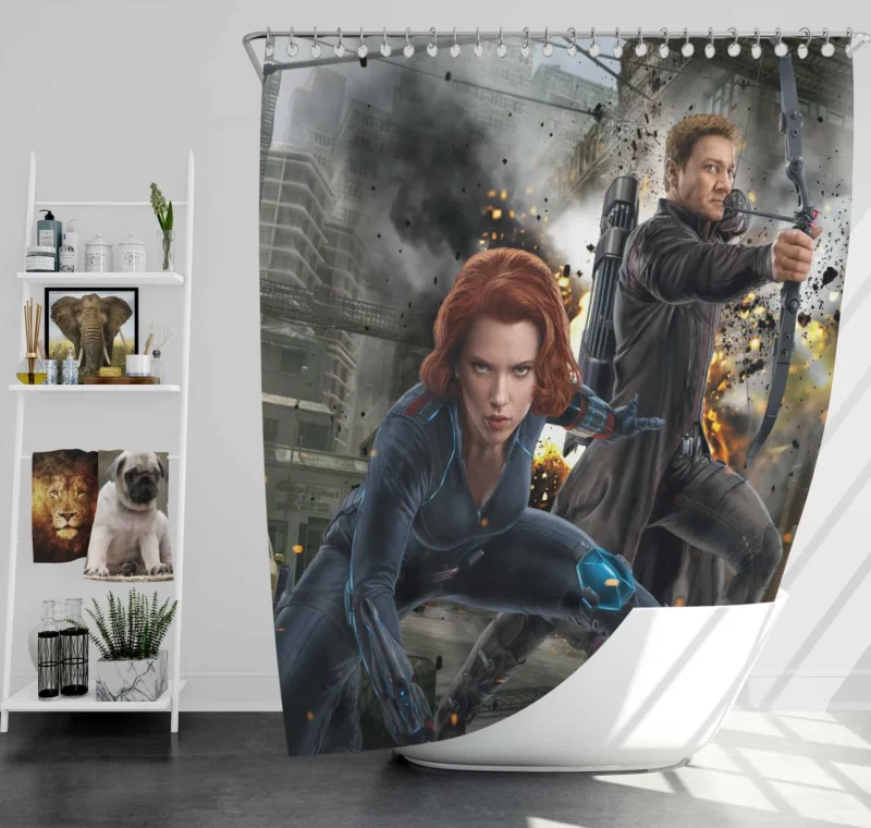 Black Widow and Hawkeye in Avengers: Age of Ultron Shower Curtain