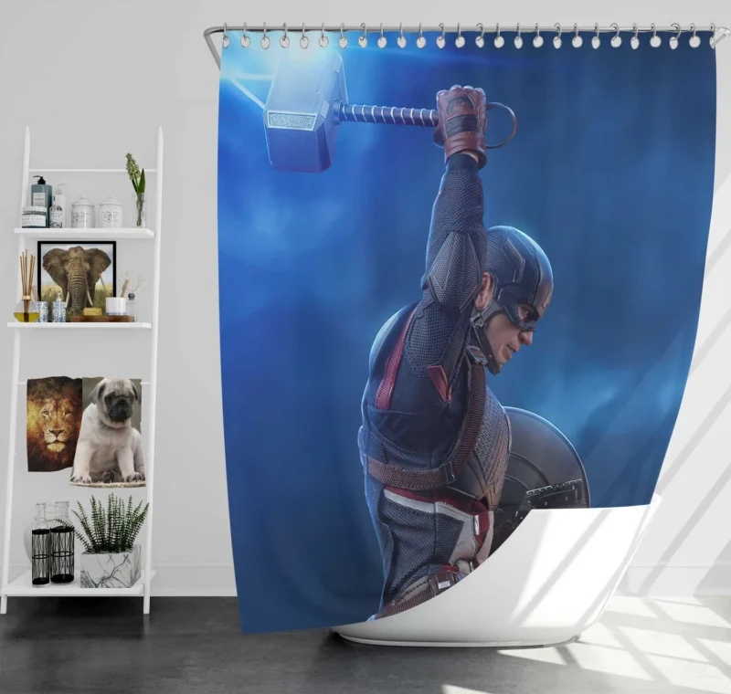 Captain America Wields Mj?lnir in Avengers Endgame Shower Curtain