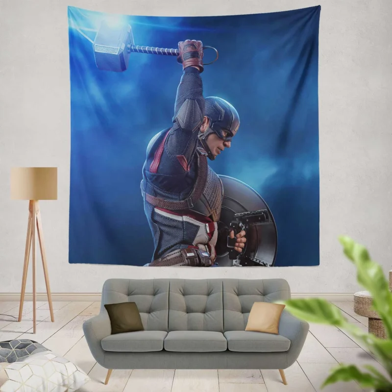 Captain America Wields Mj?lnir in Avengers Endgame  Wall Tapestry
