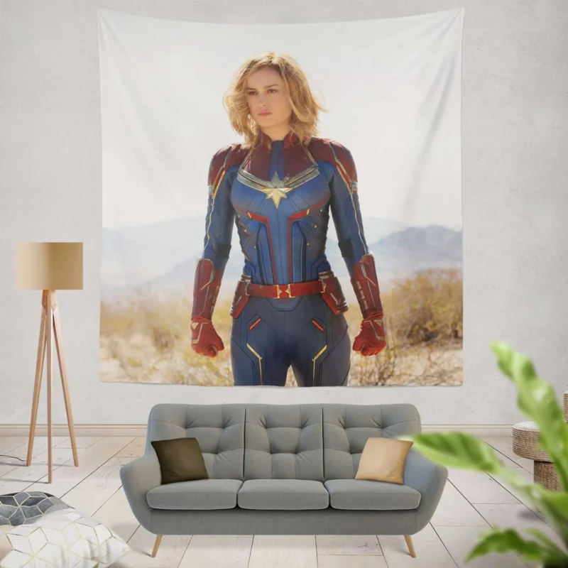 Captain Marvel: Brie Larson Heroic Superhero Journey  Wall Tapestry