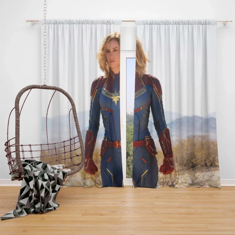 Captain Marvel: Brie Larson Heroic Superhero Journey Window Curtain