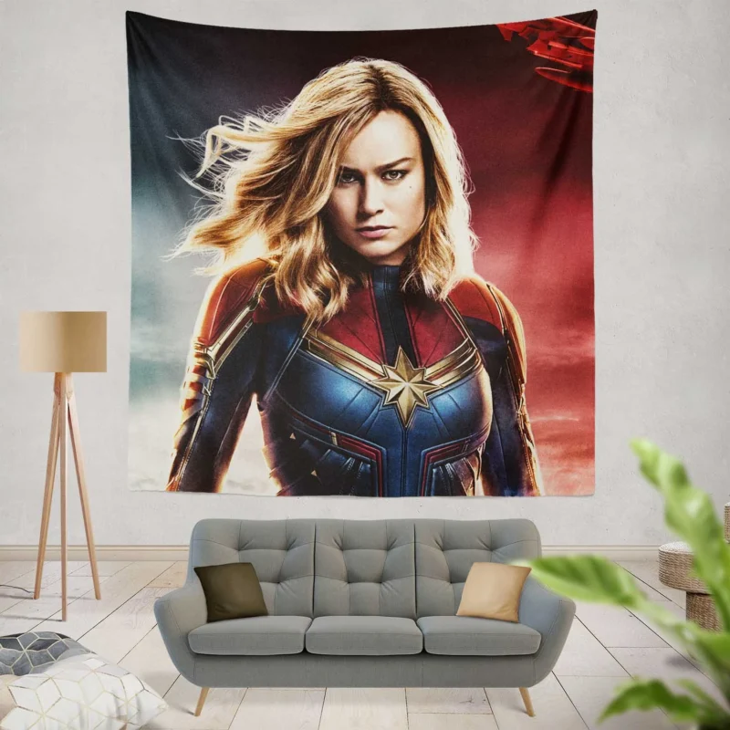 Captain Marvel Movie: Brie Larson Superheroic Tale  Wall Tapestry