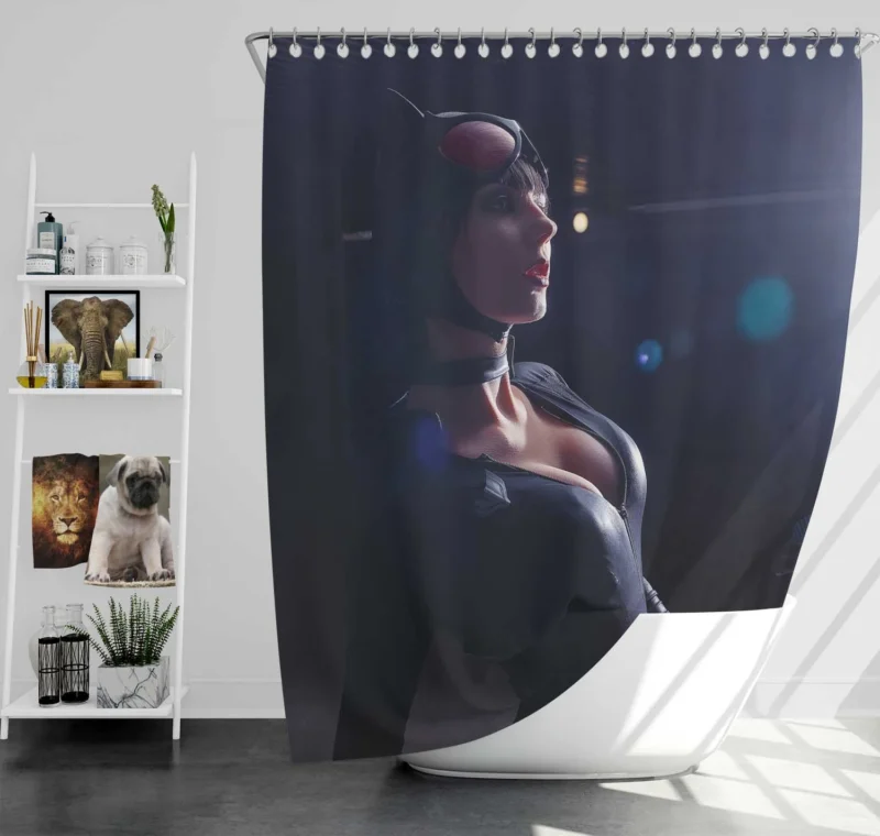 Catwoman Cosplay: A Feline Transformation Shower Curtain