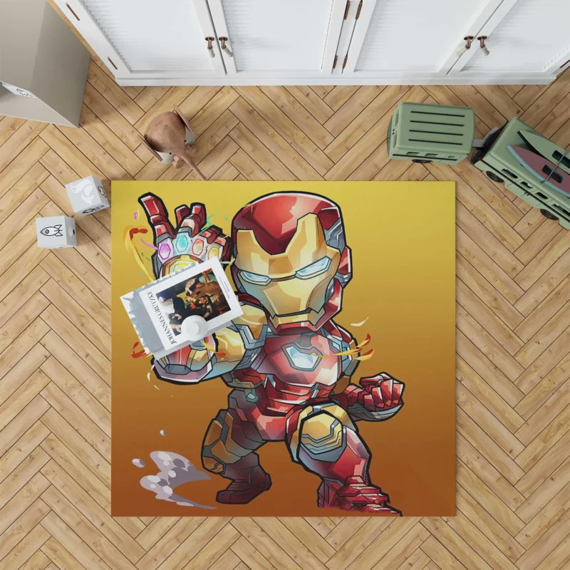 Chibi Iron Man in Comic Art Floor Rug
