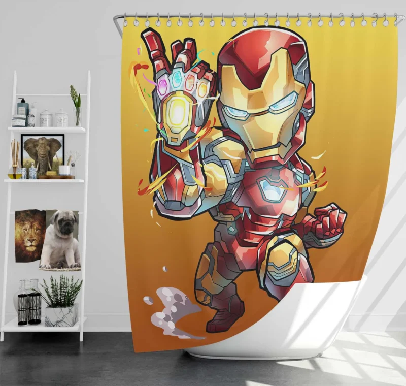 Chibi Iron Man in Comic Art Shower Curtain