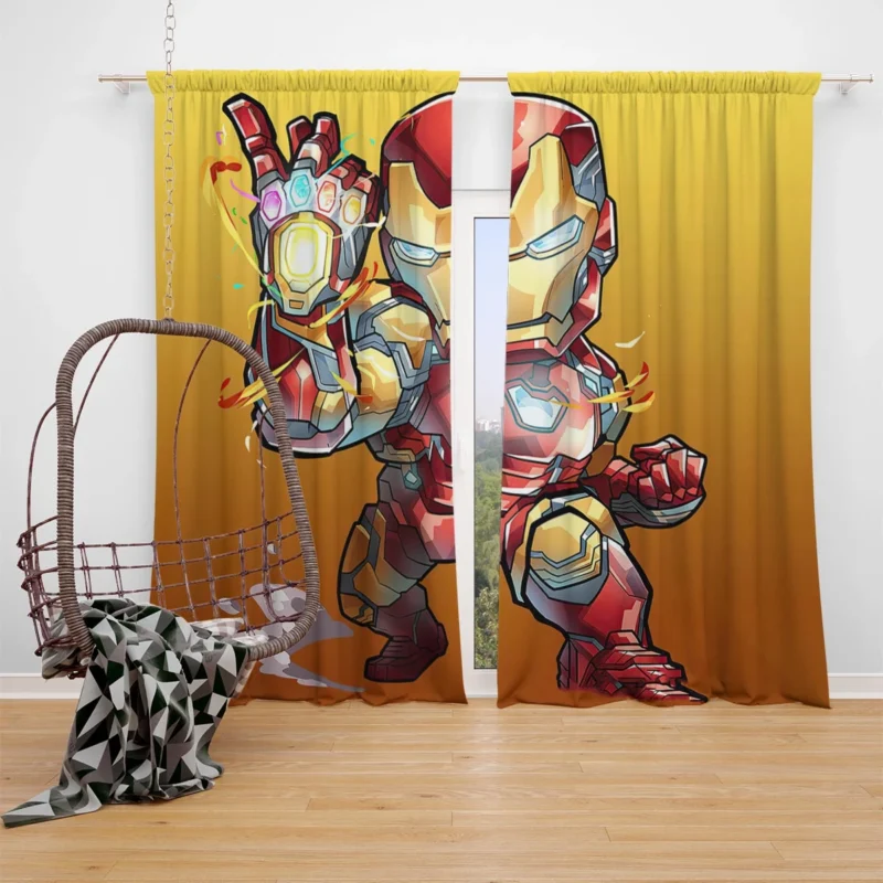 Chibi Iron Man in Comic Art Window Curtain