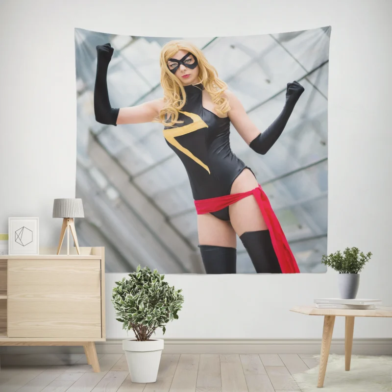 Cosplay as Ms. Marvel: Transform into Carol Danvers  Wall Tapestry