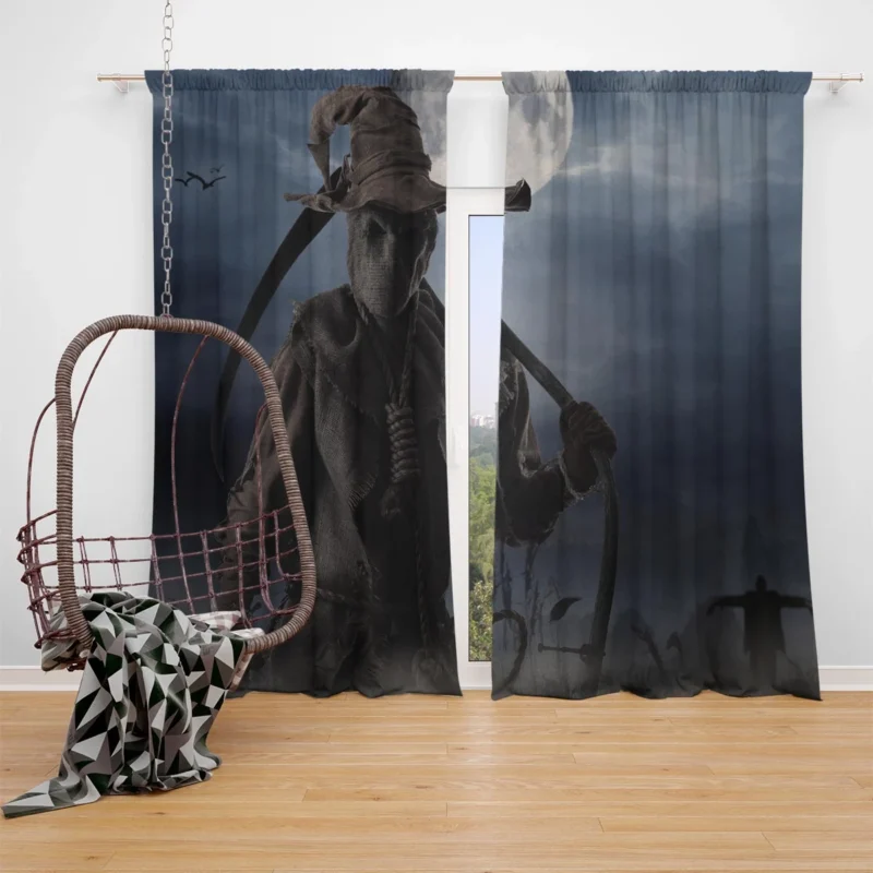 Dark Scarecrow: Embrace the Horror of the Grim Reaper Window Curtain