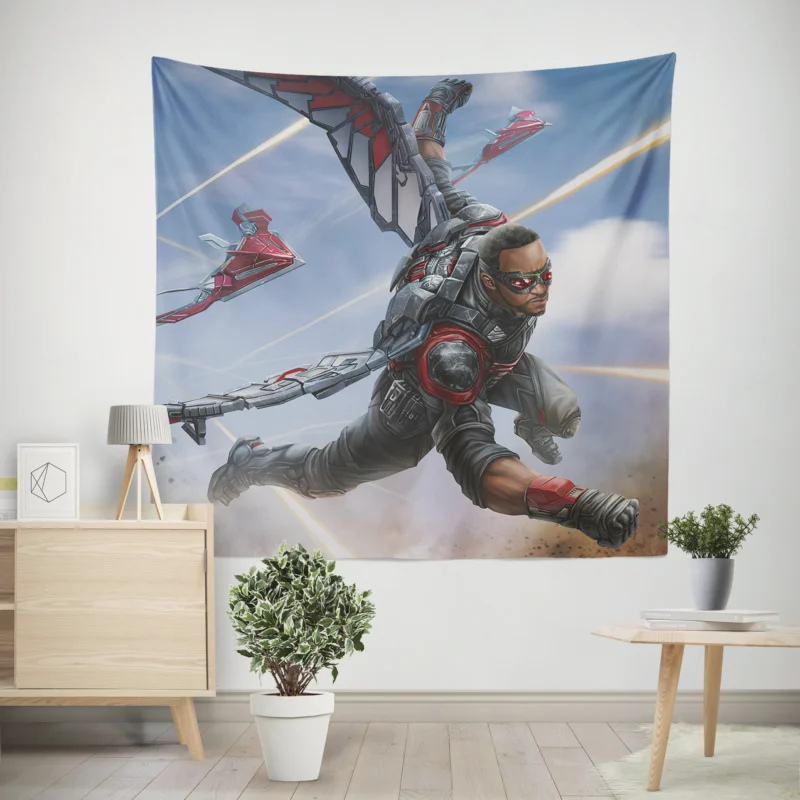 Discovering the Heroic Feats of Falcon in Comics  Wall Tapestry