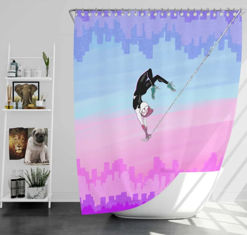 Gwen Slinging in Spider-Verse: Epic Adventures Shower Curtain