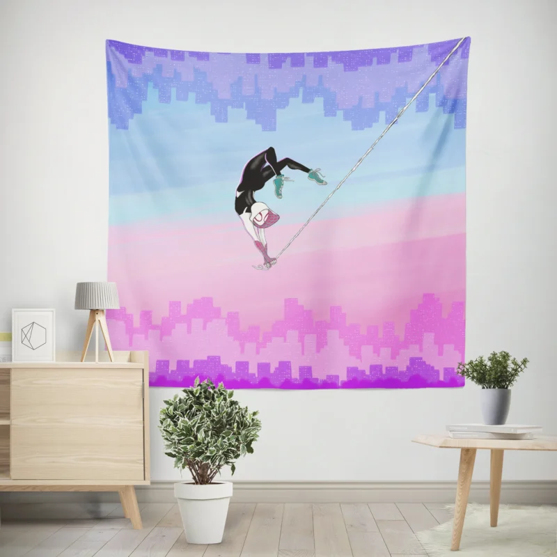 Gwen Slinging in Spider-Verse: Epic Adventures  Wall Tapestry