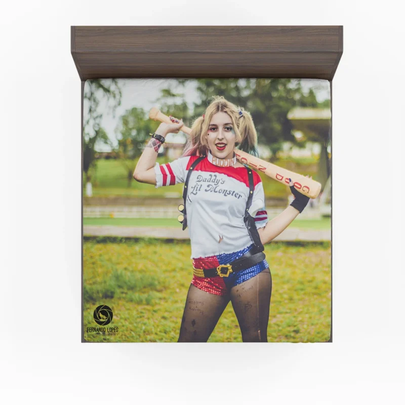 Harley Quinn Cosplay: Unleash the Madness Fitted Sheet