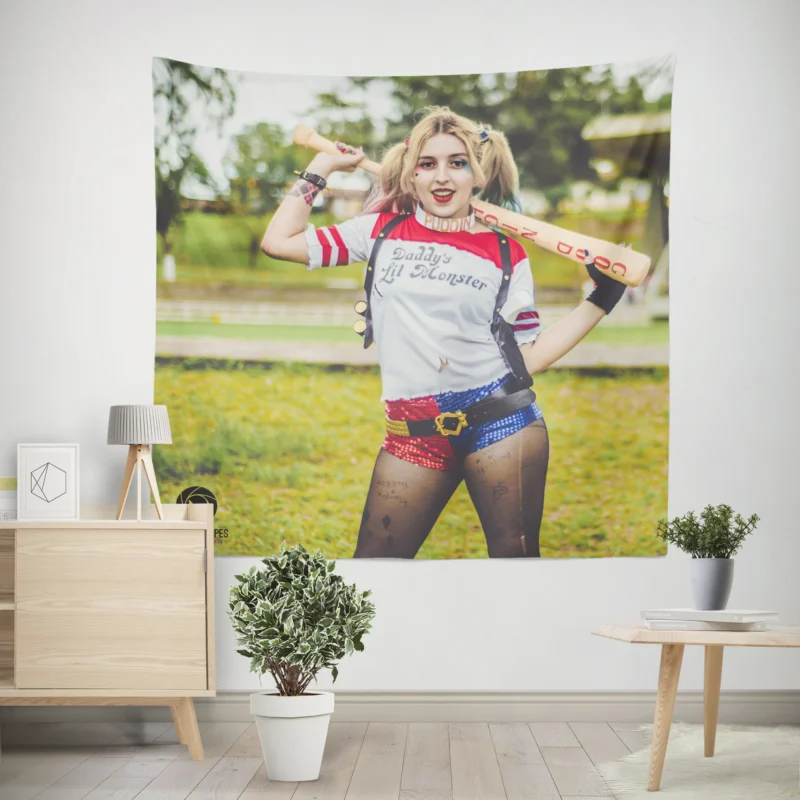 Harley Quinn Cosplay: Unleash the Madness  Wall Tapestry