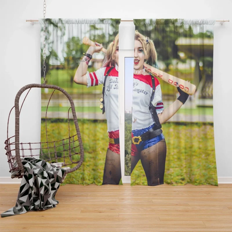 Harley Quinn Cosplay: Unleash the Madness Window Curtain