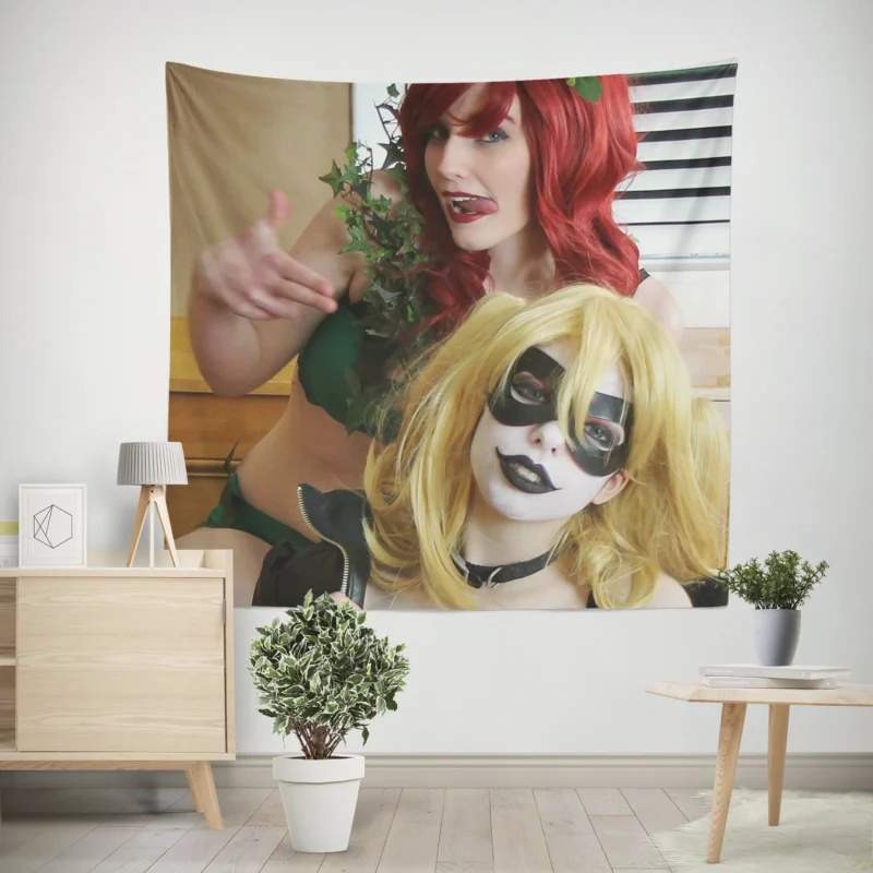 Harley Quinn and Poison Ivy: Dynamic Cosplay Duo  Wall Tapestry