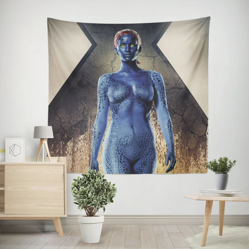 Hugh Jackman and Jennifer Lawrence in X-Men Movie  Wall Tapestry