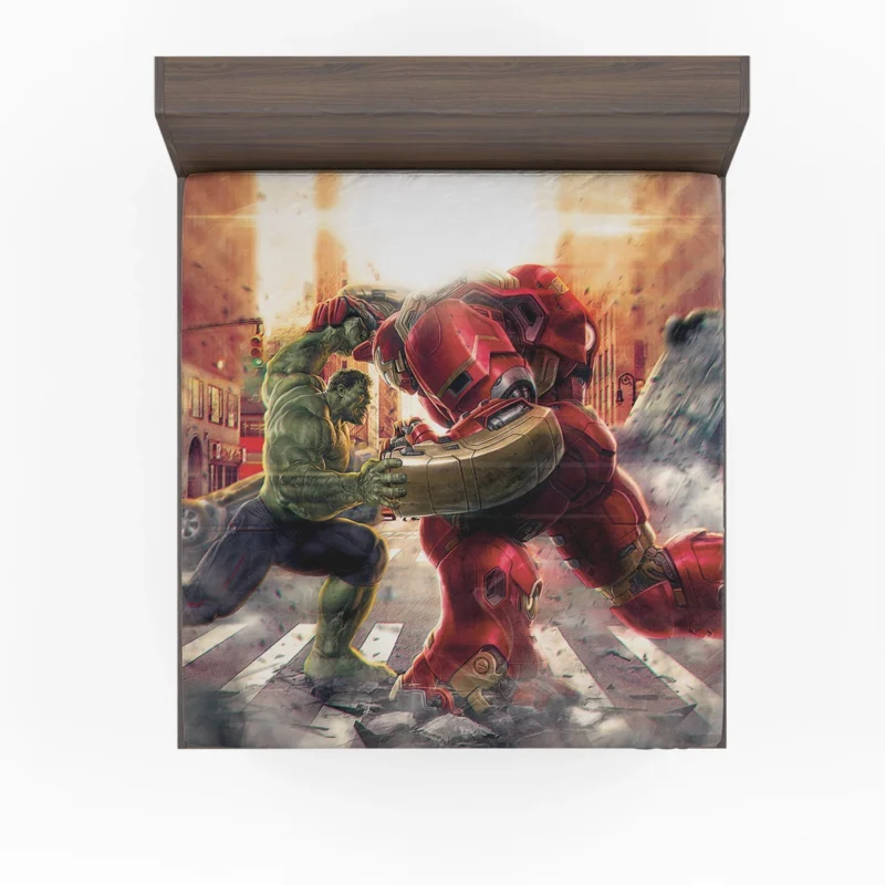 Hulk vs. Hulkbuster: Epic Battle in Avengers: Age of Ultron Fitted Sheet