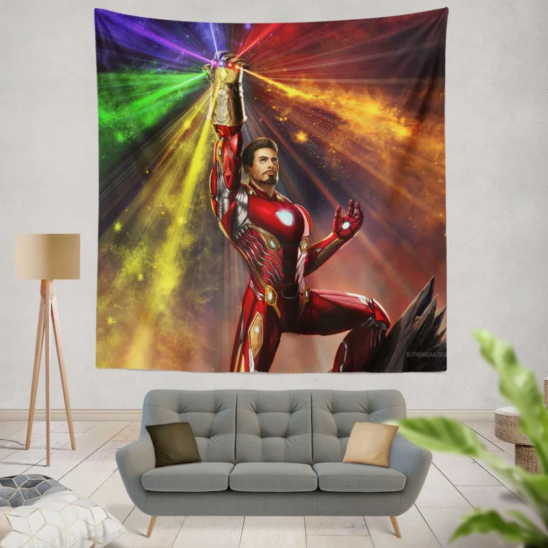 Iron Man Infinity Gauntlet Moment in Avengers Endgame  Wall Tapestry