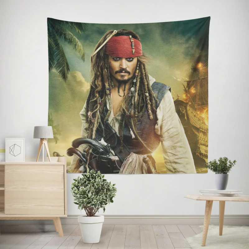 Johnny Depp Iconic Jack Sparrow in Pirates of the Caribbean  Wall Tapestry