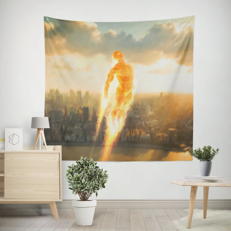 Johnny Storm as Human Torch in Comics  Wall Tapestry