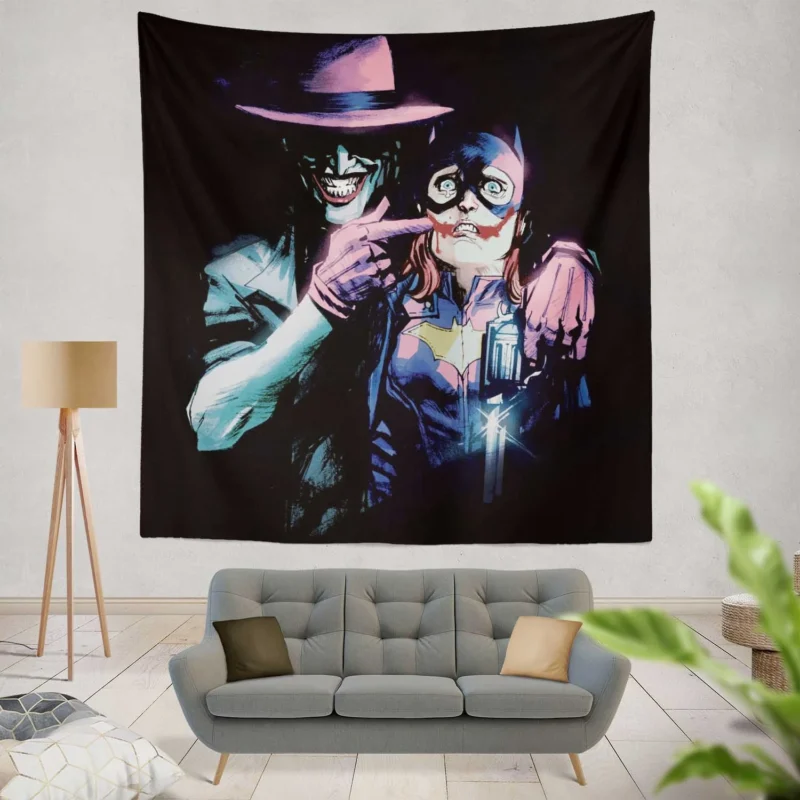 Joker Confrontation with Batgirl in DC Comics  Wall Tapestry