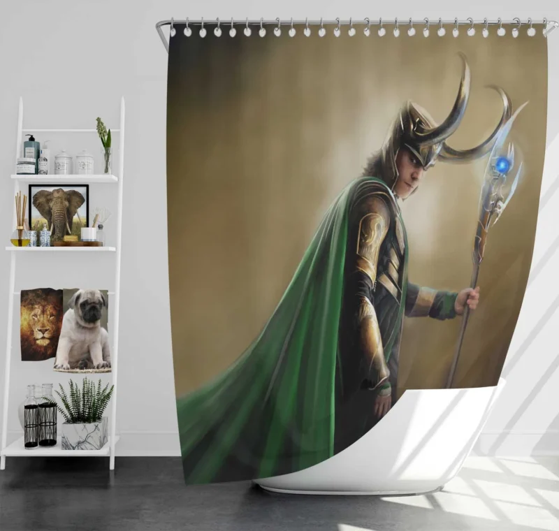 Loki: The Norse God of Mischief in The Avengers Shower Curtain