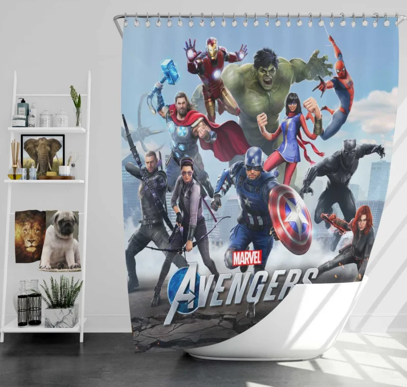 Marvel Avengers Video Game: Dive into Superhero Action Shower Curtain