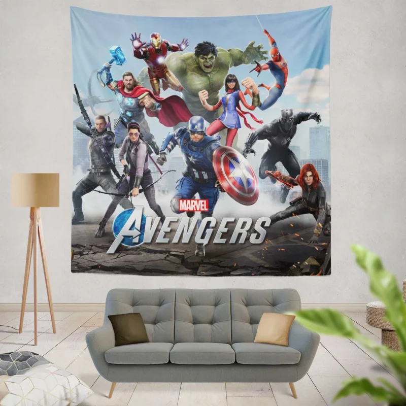 Marvel Avengers Video Game: Dive into Superhero Action  Wall Tapestry