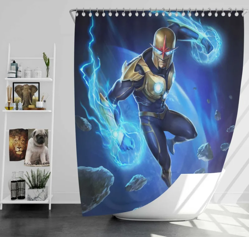 Marvel Snap Video Game: Nova Stellar Powers Shower Curtain