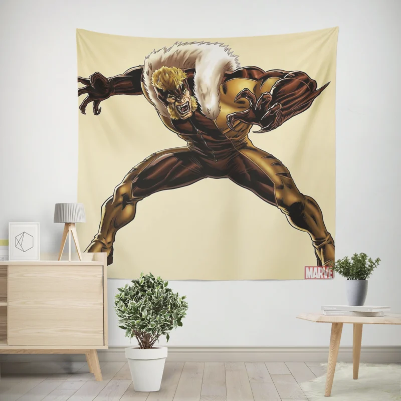 Sabretooth Wallpaper: Adorn Your Space with Brutality  Wall Tapestry