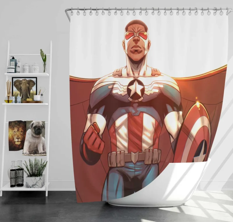 Sam Wilson Takes Flight as Captain America in Comics Shower Curtain