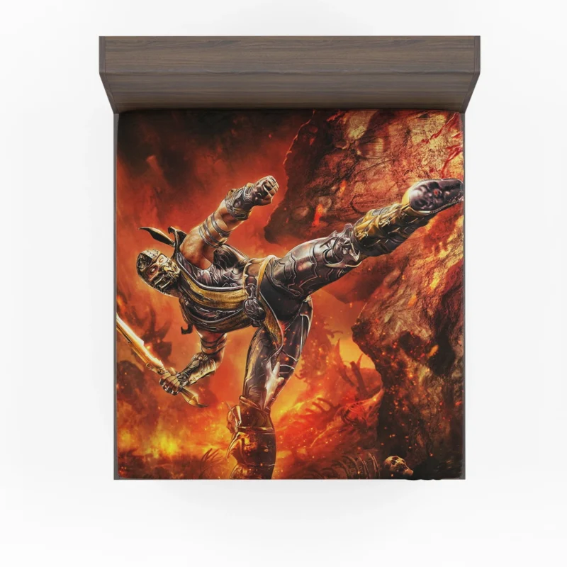 Scorpion in Mortal Kombat: Embrace the Fire of Combat Fitted Sheet