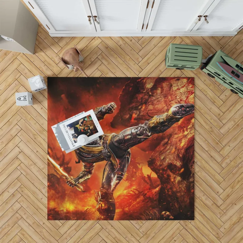 Scorpion in Mortal Kombat: Embrace the Fire of Combat Floor Rug